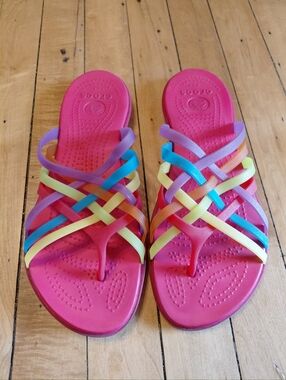 CROCS Huarache rainbow strappy sandals size  9